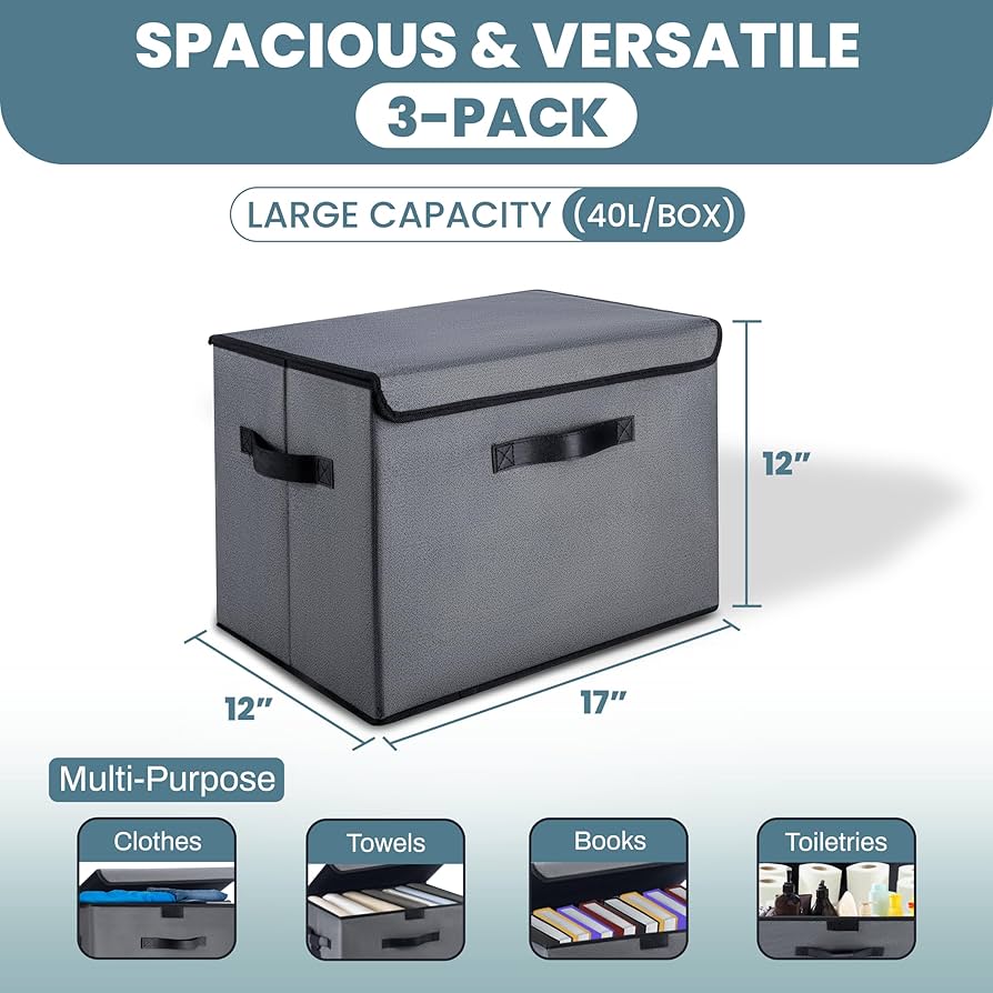 Amazon.com - Extra Large 40L 3-Pack Collapsible Storage Bins